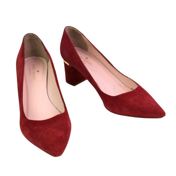 kate spade BURGUNDY REAL LEATHER SUEDE MID HEEL POINTED CLASSIC PUMP SHOES Sz 8M - Picture 7 of 11